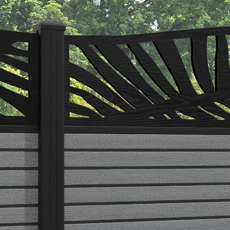 Hudson Palm Curved Top Fence Panel - Mid Grey - with our aluminium posts