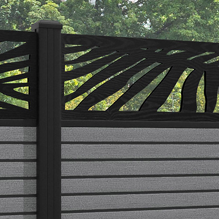 Hudson Palm Fence Panel - Mid Grey - with our aluminium posts