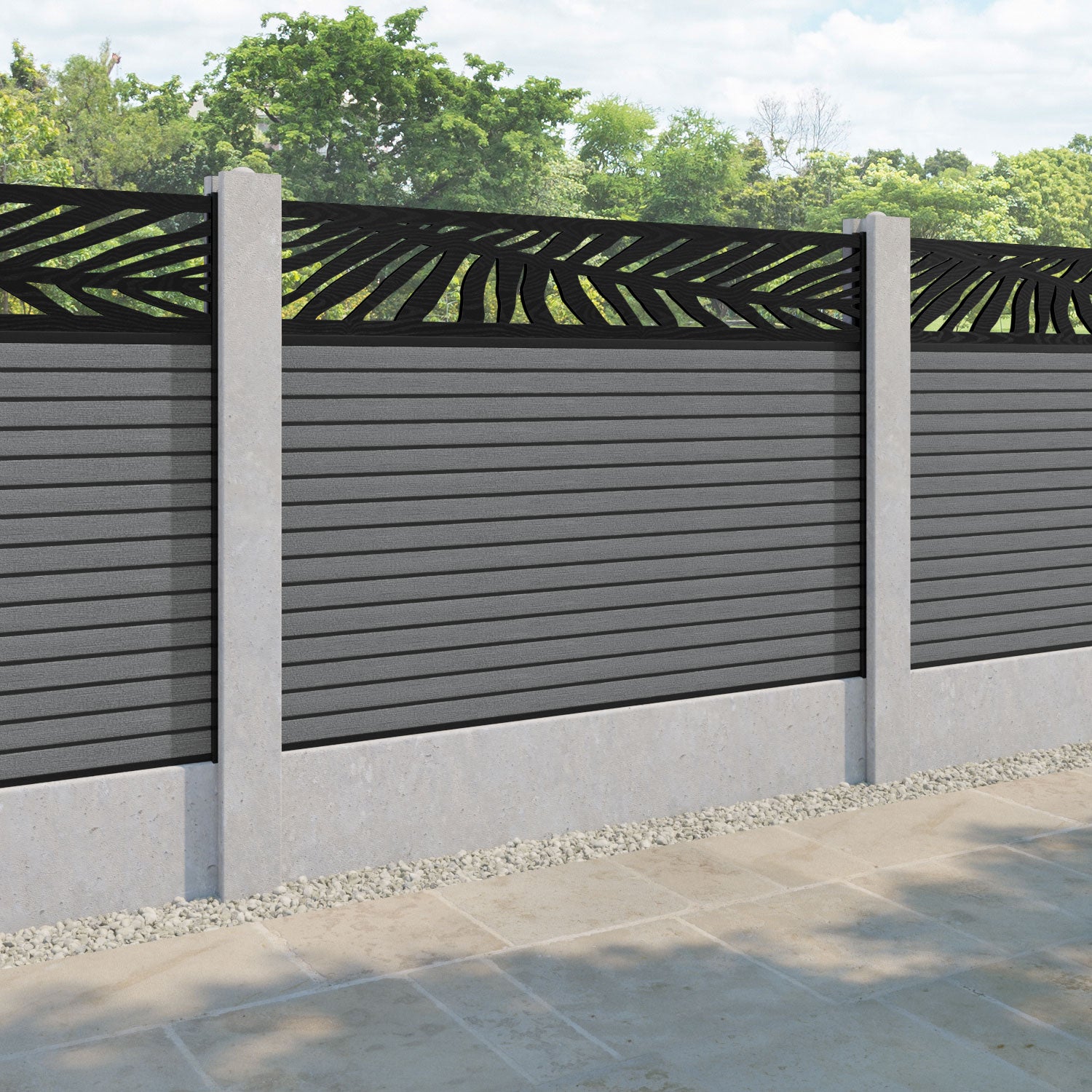 Hudson Palm Fence Panel - Mid Grey - for existing concrete posts
