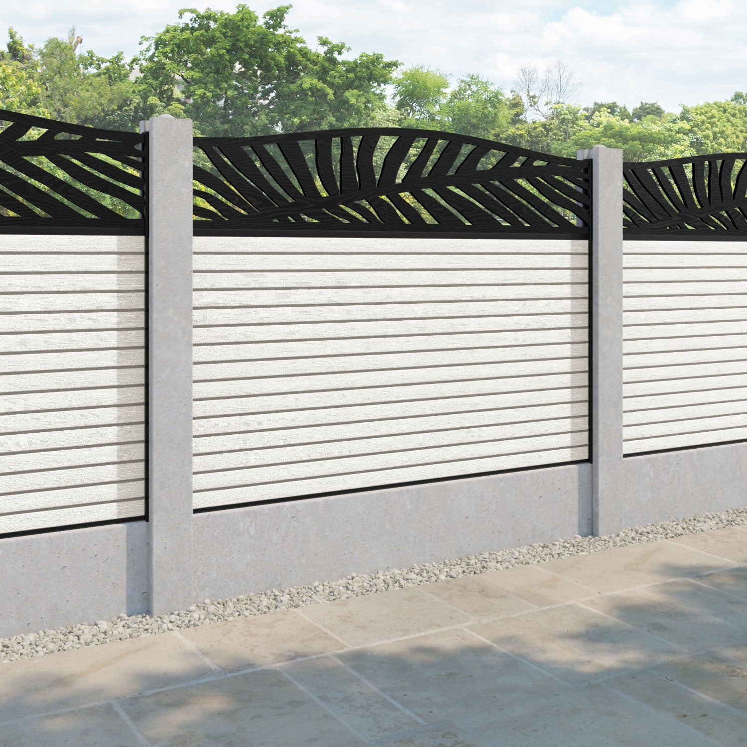 Hudson Palm Curved Top Fence Panel - Light Stone - for existing concrete posts