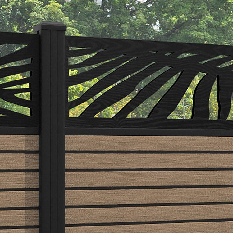 Hudson Palm Fence Panel - Teak - with our aluminium posts