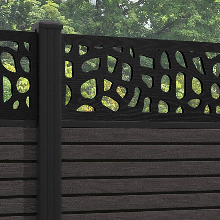 Hudson Pebble Fence Panel - Dark Oak - with our aluminium posts