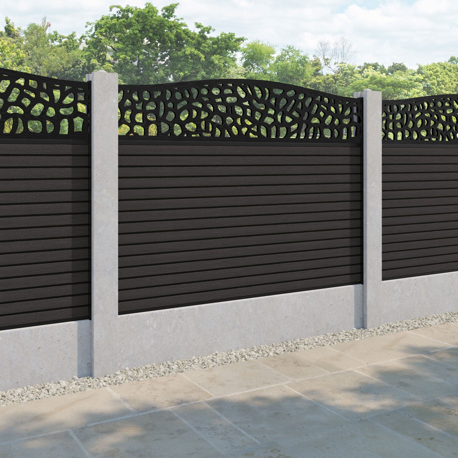 Hudson Pebble Curved Top Fence Panel - Dark Oak - for existing concrete posts