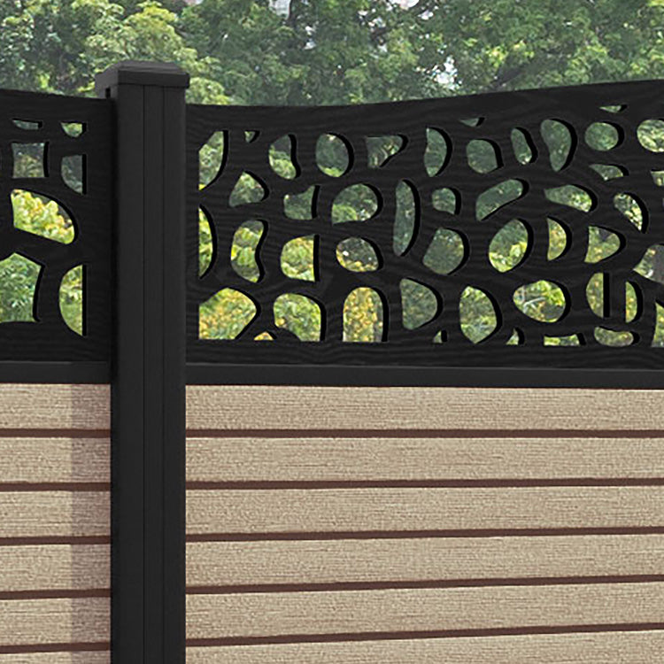 Hudson Pebble Curved Top Fence Panel - Light Oak - with our aluminium posts