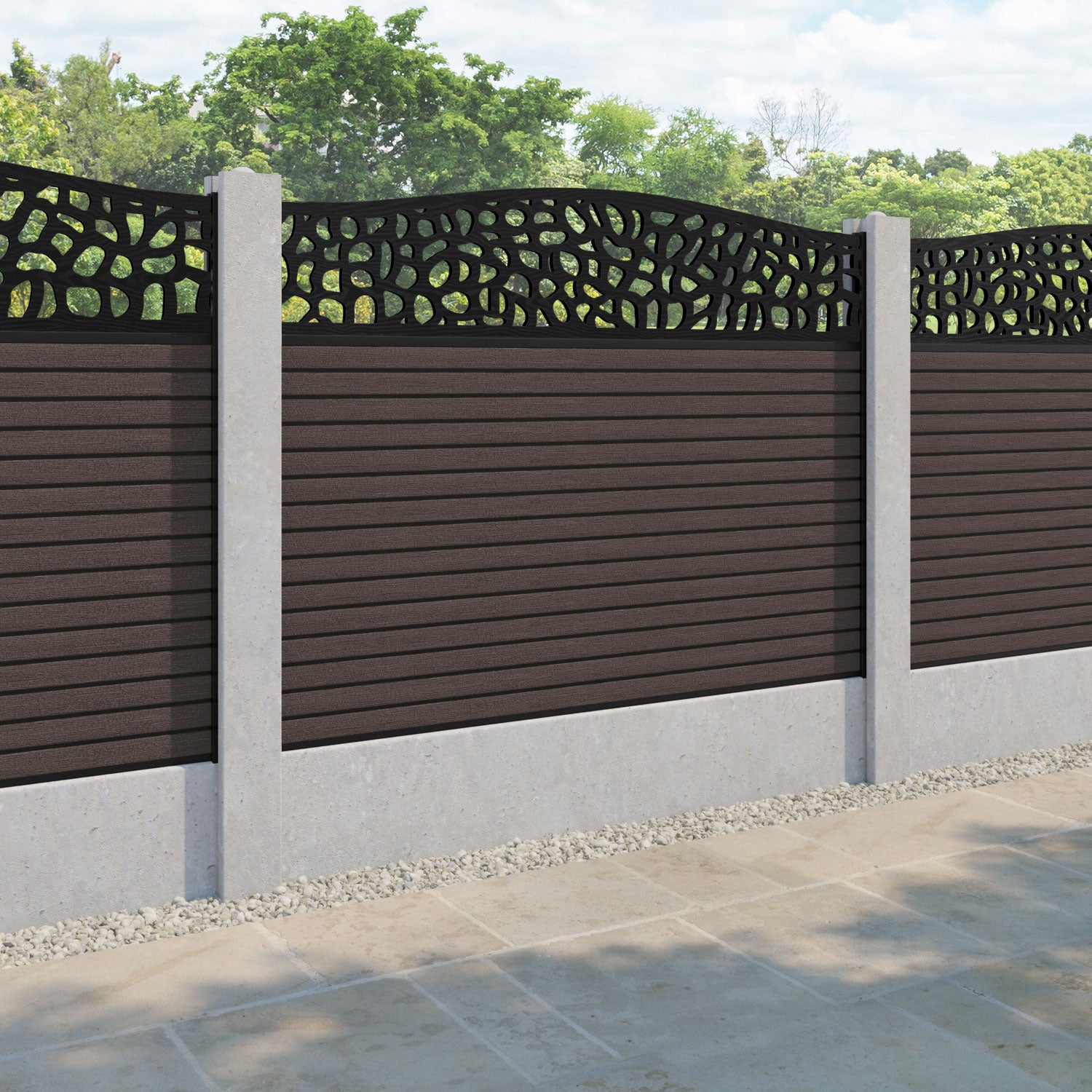 Hudson Pebble Curved Top Fence Panel - Mid Brown - for existing concrete posts