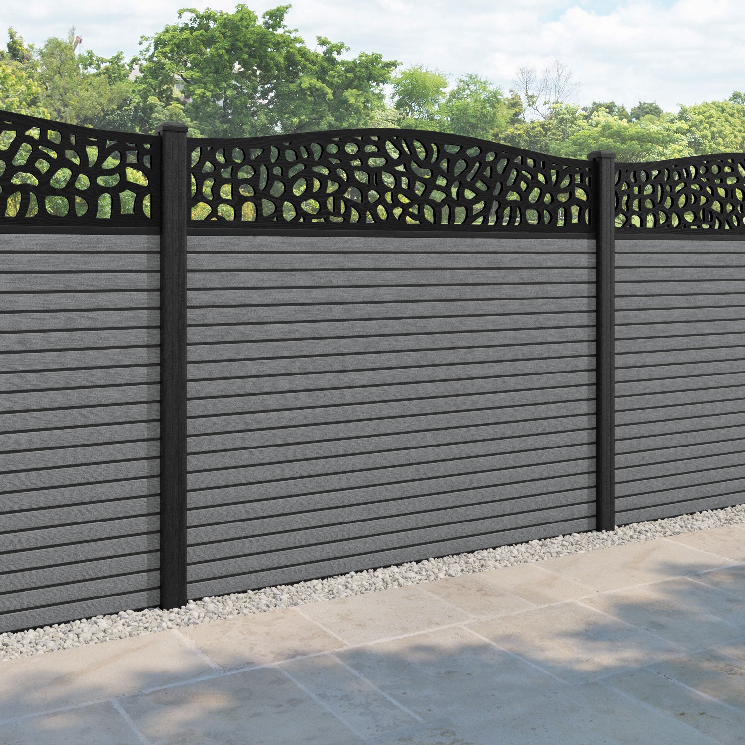 Hudson Pebble Curved Top Fence Panel - Mid Grey - with our composite posts