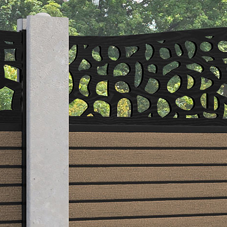 Hudson Pebble Curved Top Fence Panel - Teak - for existing concrete posts
