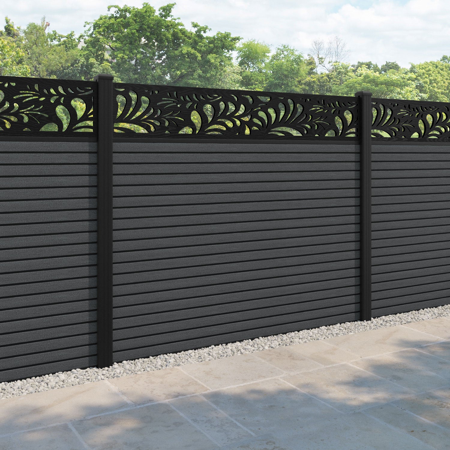 Hudson Petal Fence Panel - Dark Grey - with our aluminium posts