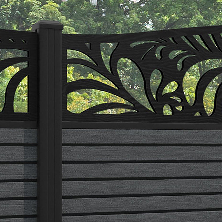 Hudson Petal Curved Top Fence Panel - Dark Grey - with our aluminium posts