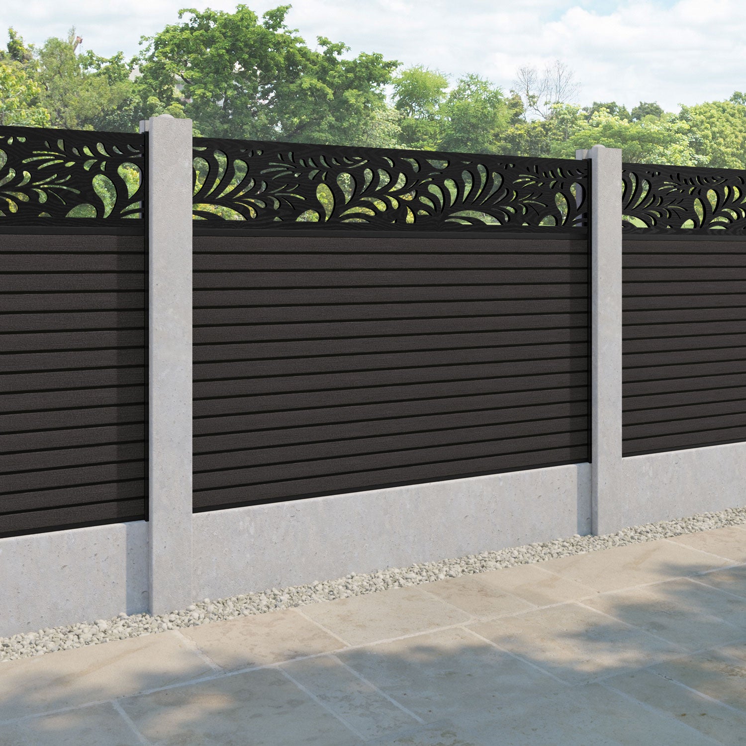Hudson Petal Fence Panel - Dark Oak - for existing concrete posts