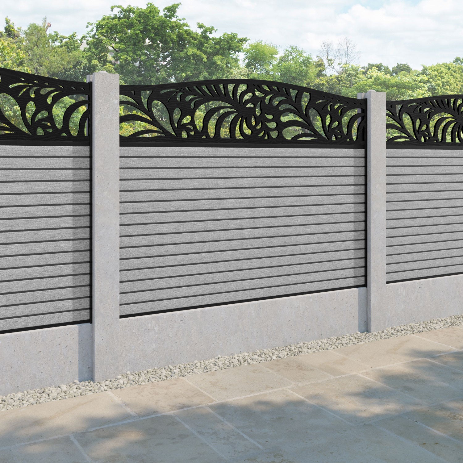 Hudson Petal Curved Top Fence Panel - Light Grey - for existing concrete posts