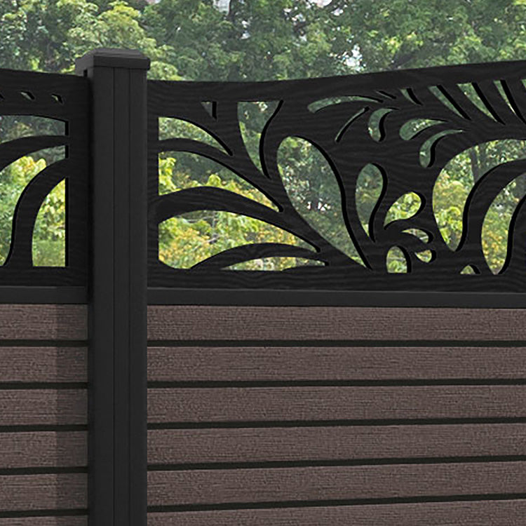 Hudson Petal Curved Top Fence Panel - Mid Brown - with our aluminium posts