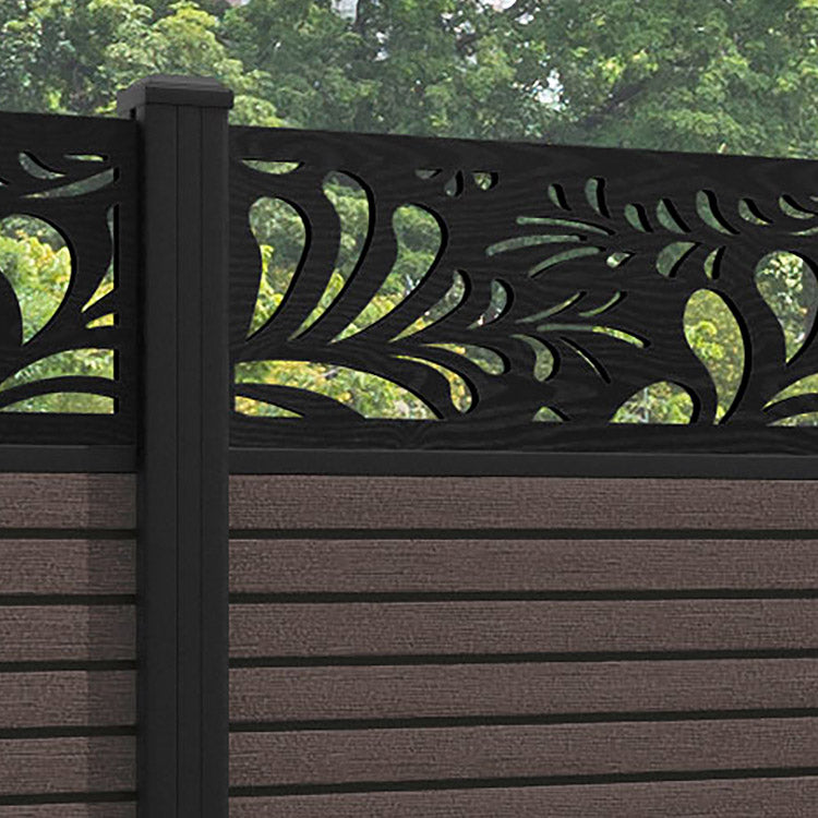 Hudson Petal Fence Panel - Mid Brown - with our aluminium posts