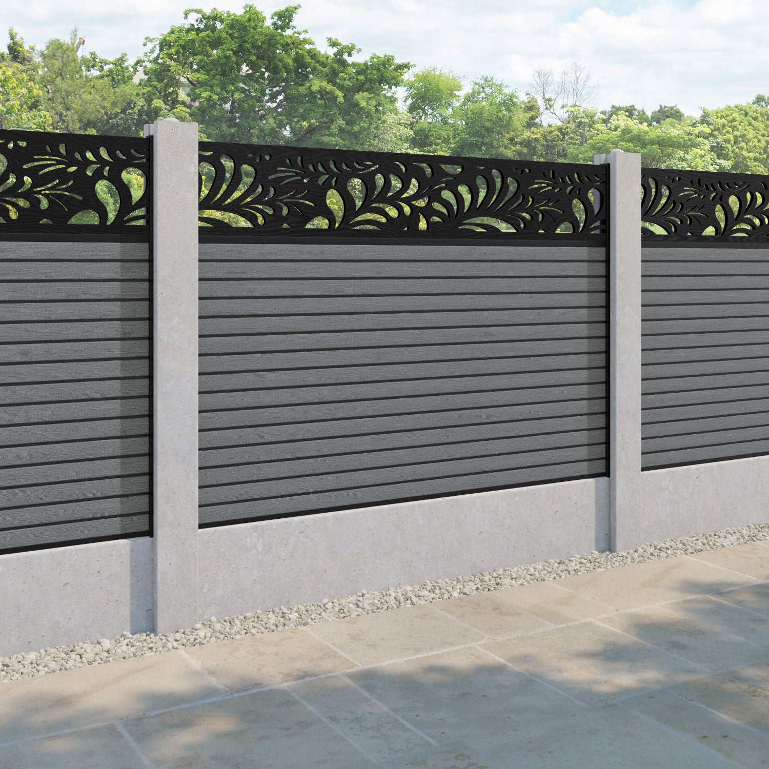 Hudson Petal Fence Panel - Mid Grey - for existing concrete posts