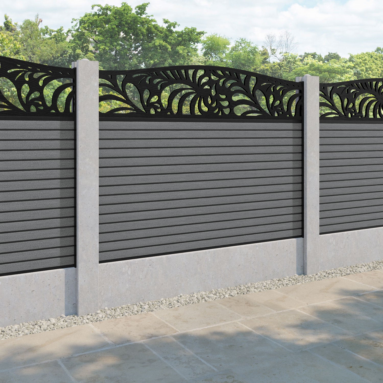 Hudson Petal Curved Top Fence Panel - Mid Grey - for existing concrete posts
