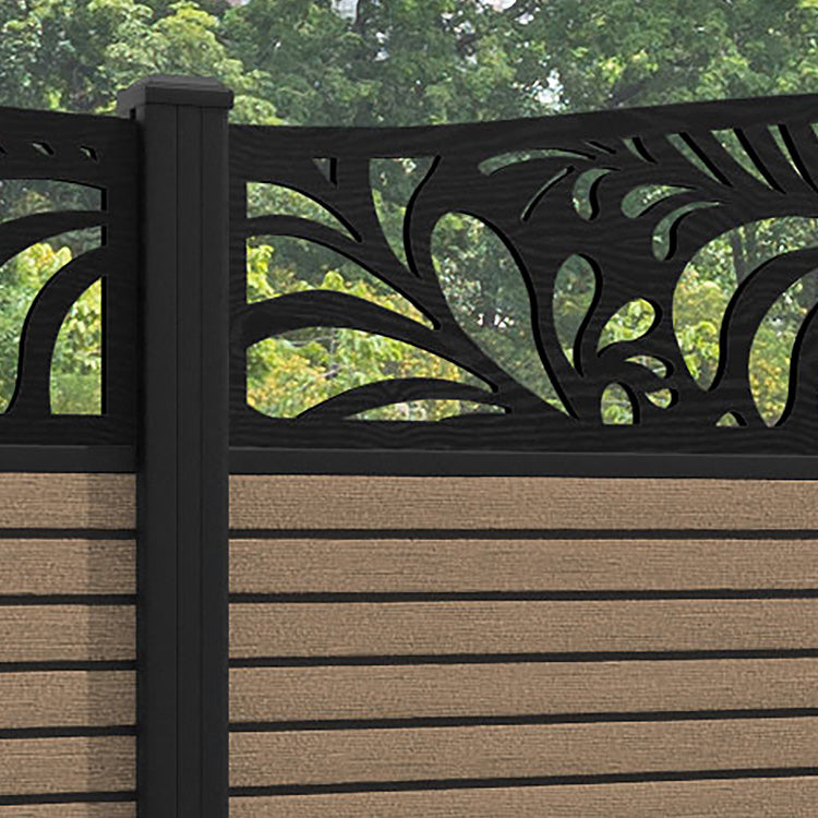 Hudson Petal Curved Top Fence Panel - Teak - with our aluminium posts