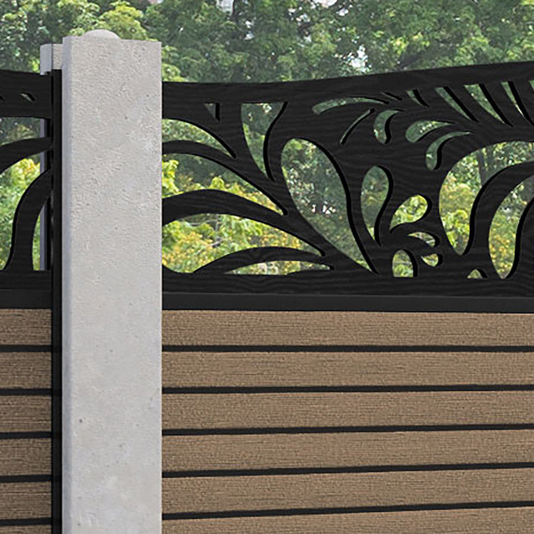 Hudson Petal Curved Top Fence Panel - Teak - for existing concrete posts
