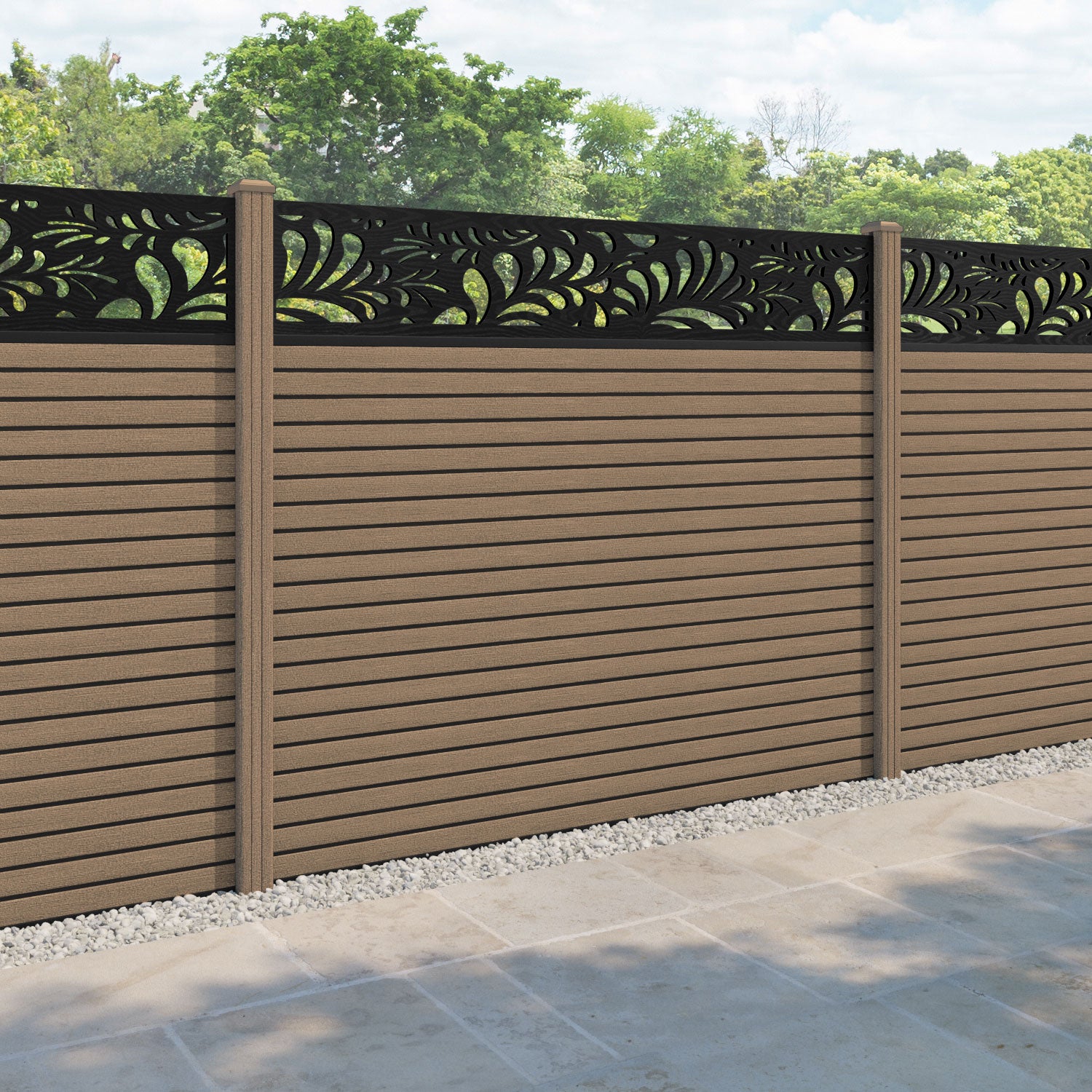 Hudson Petal Fence Panel - Teak - with our composite posts