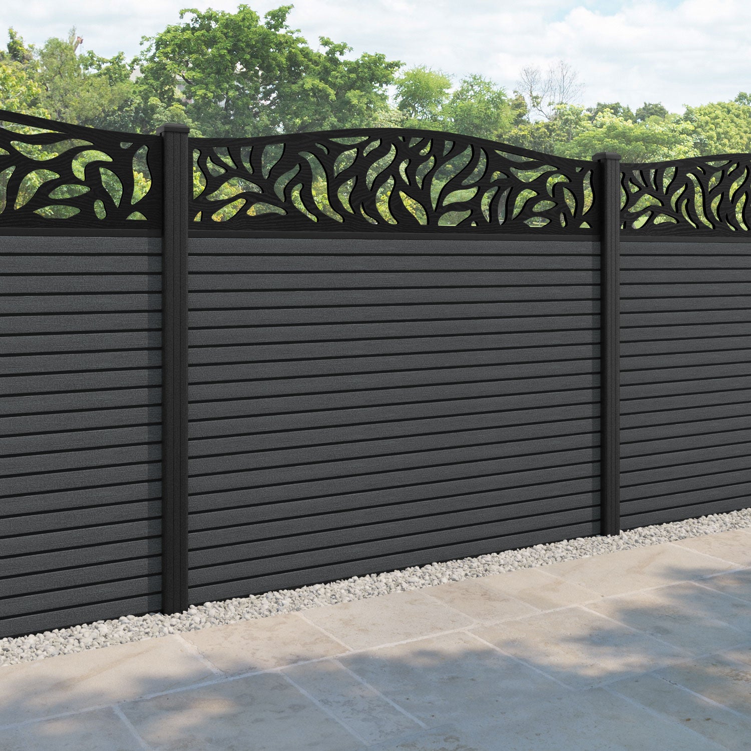 Hudson Plume Curved Top Fence Panel - Dark Grey - with our composite posts