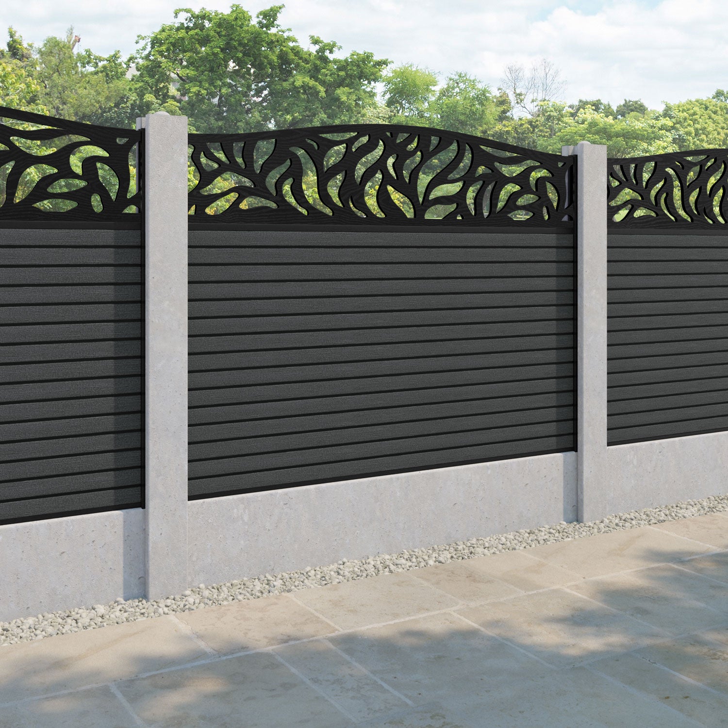 Hudson Plume Curved Top Fence Panel - Dark Grey - for existing concrete posts