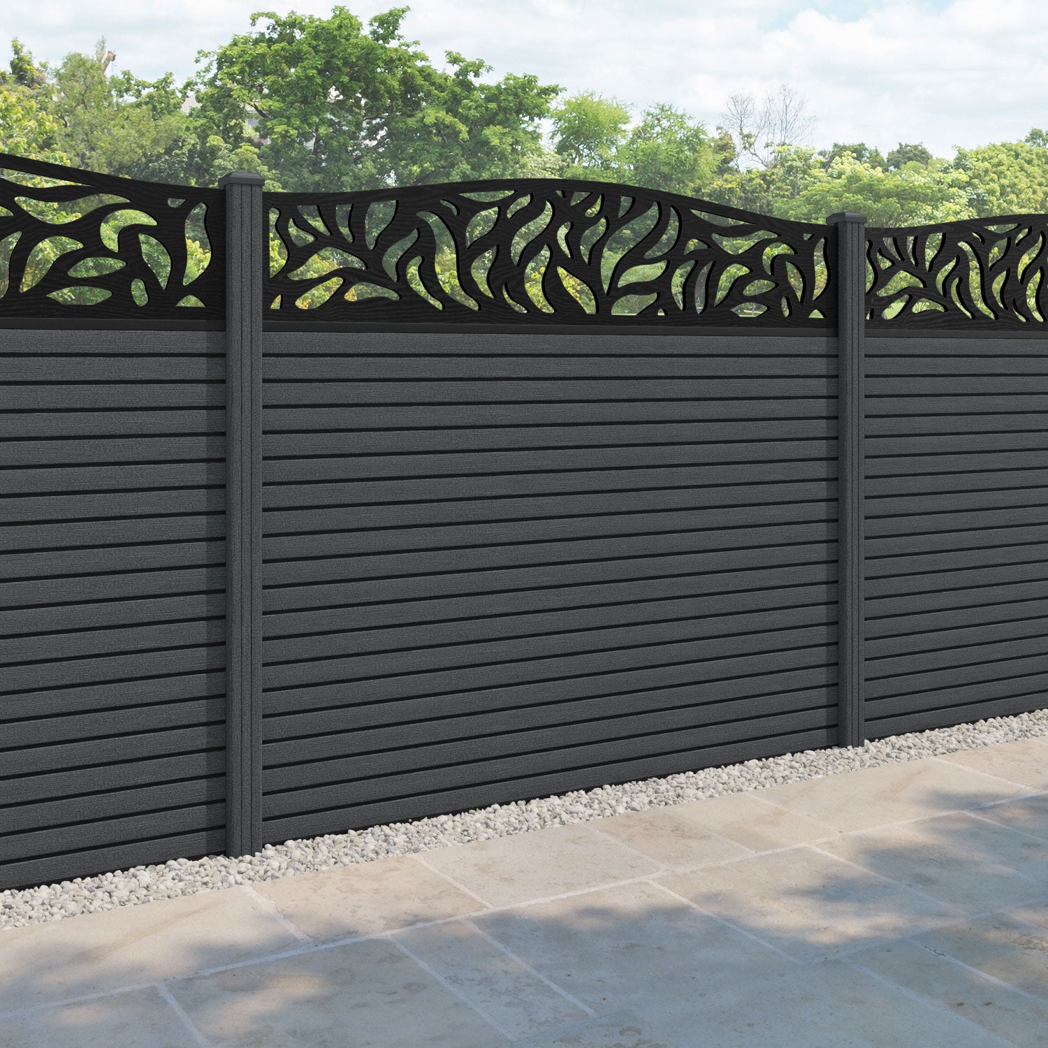Hudson Plume Curved Top Fence Panel - Dark Grey - with our composite posts