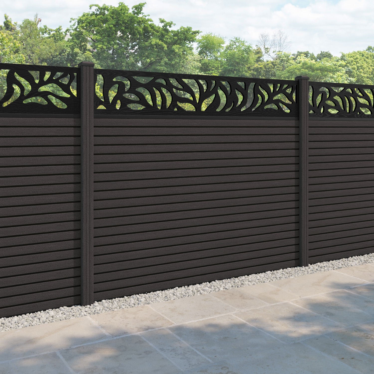 Hudson Plume Fence Panel - Dark Oak - with our composite posts