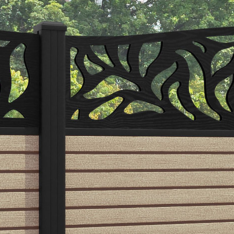 Hudson Plume Curved Top Fence Panel - Light Oak - with our aluminium posts