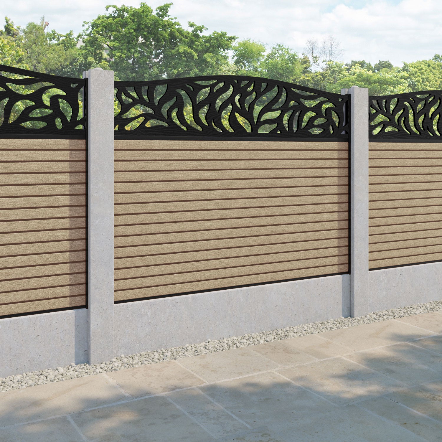 Hudson Plume Curved Top Fence Panel - Light Oak - for existing concrete posts