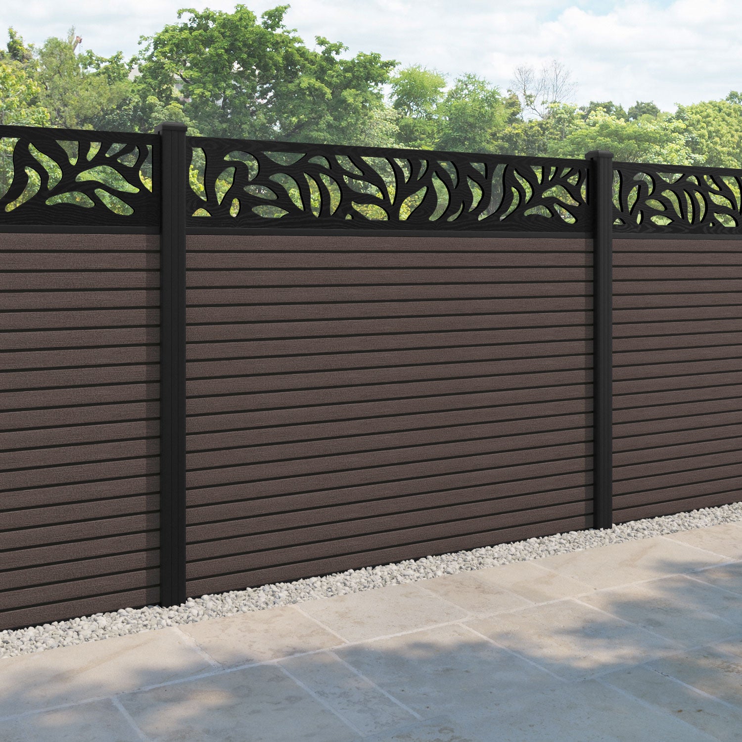 Hudson Plume Fence Panel - Mid Brown - with our aluminium posts