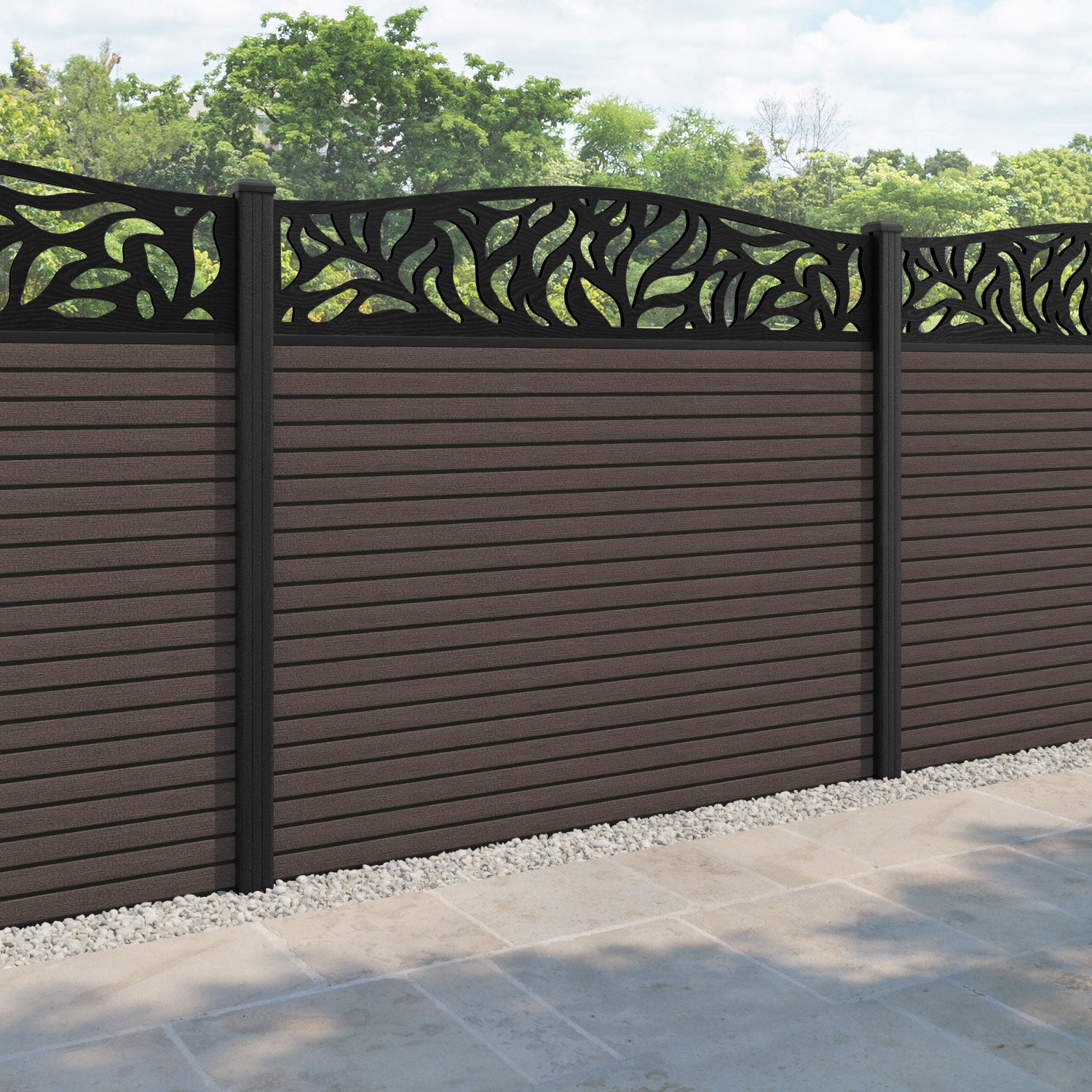 Hudson Plume Curved Top Fence Panel - Mid Brown - with our composite posts