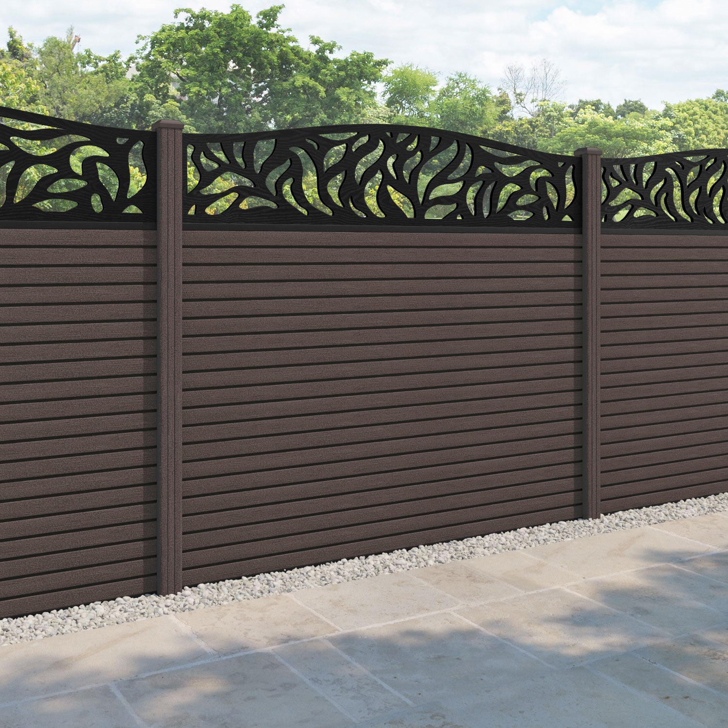 Hudson Plume Curved Top Fence Panel - Mid Brown - with our composite posts