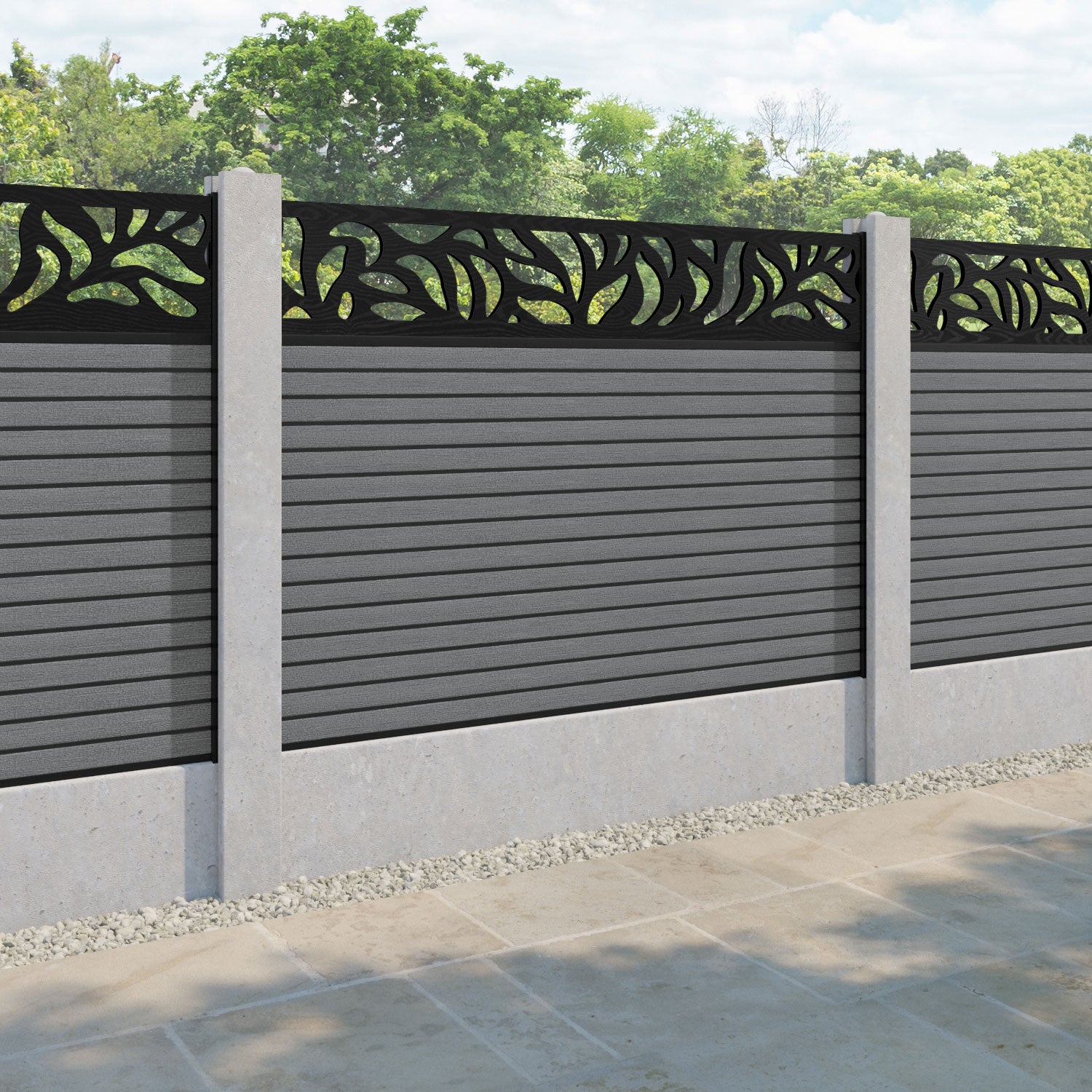 Hudson Plume Fence Panel - Mid Grey - for existing concrete posts