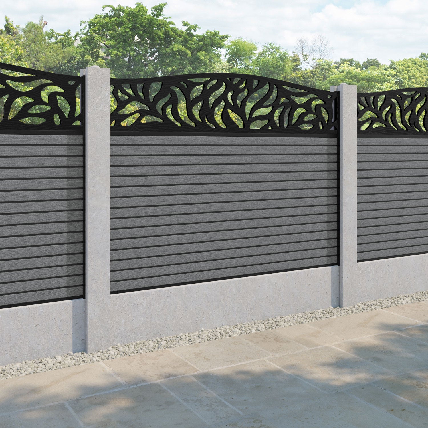 Hudson Plume Curved Top Fence Panel - Mid Grey - for existing concrete posts