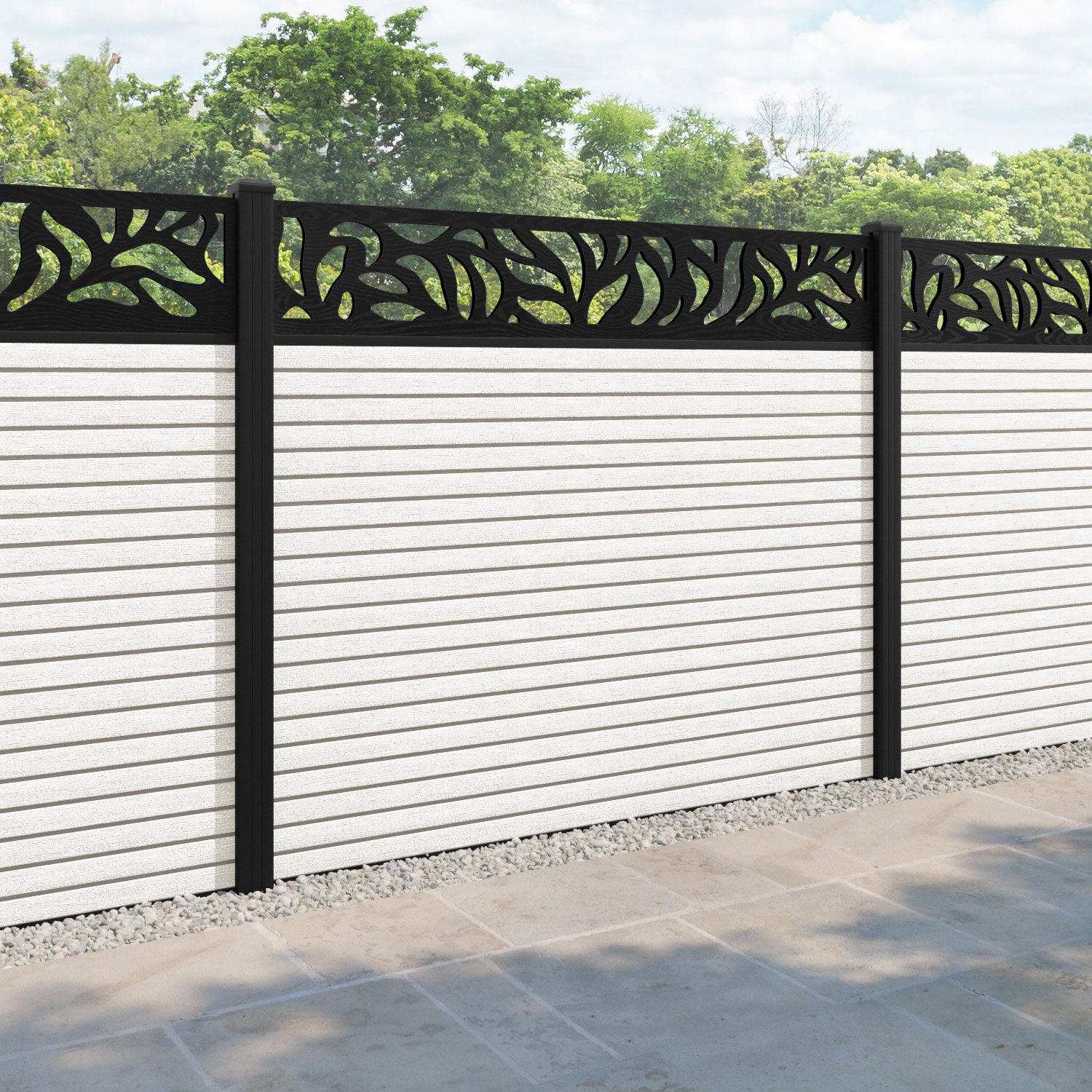 Hudson Plume Fence Panel - Light Stone - with our aluminium posts