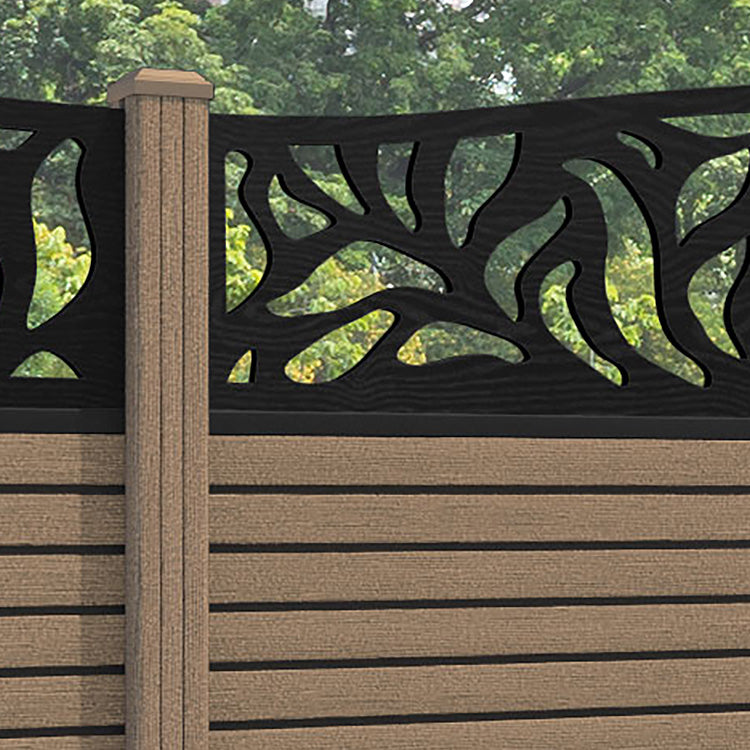 Hudson Plume Curved Top Fence Panel - Teak - with our composite posts