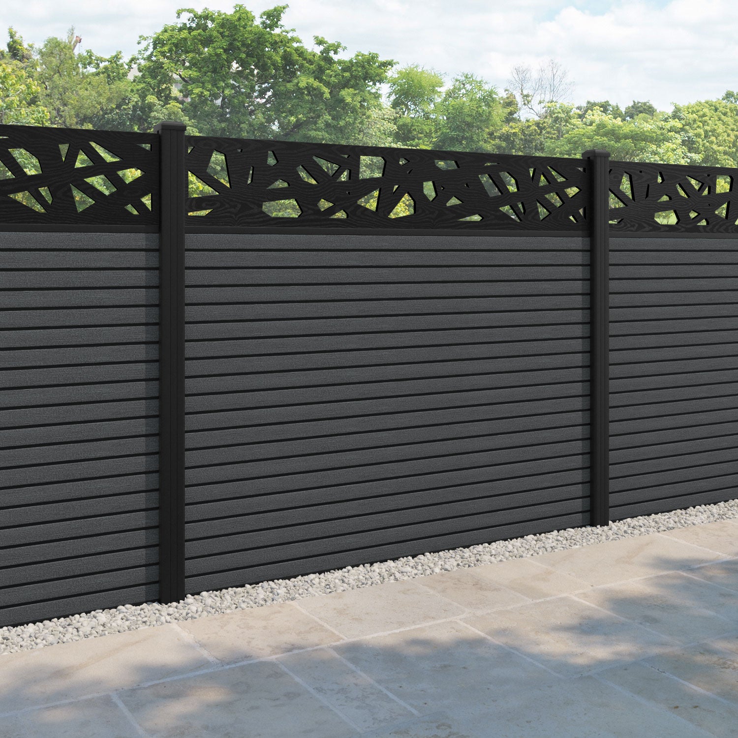 Hudson Prism Fence Panel - Dark Grey - with our aluminium posts