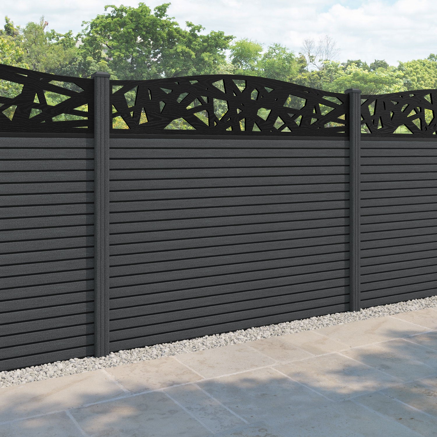 Hudson Prism Curved Top Fence Panel - Dark Grey - with our composite posts