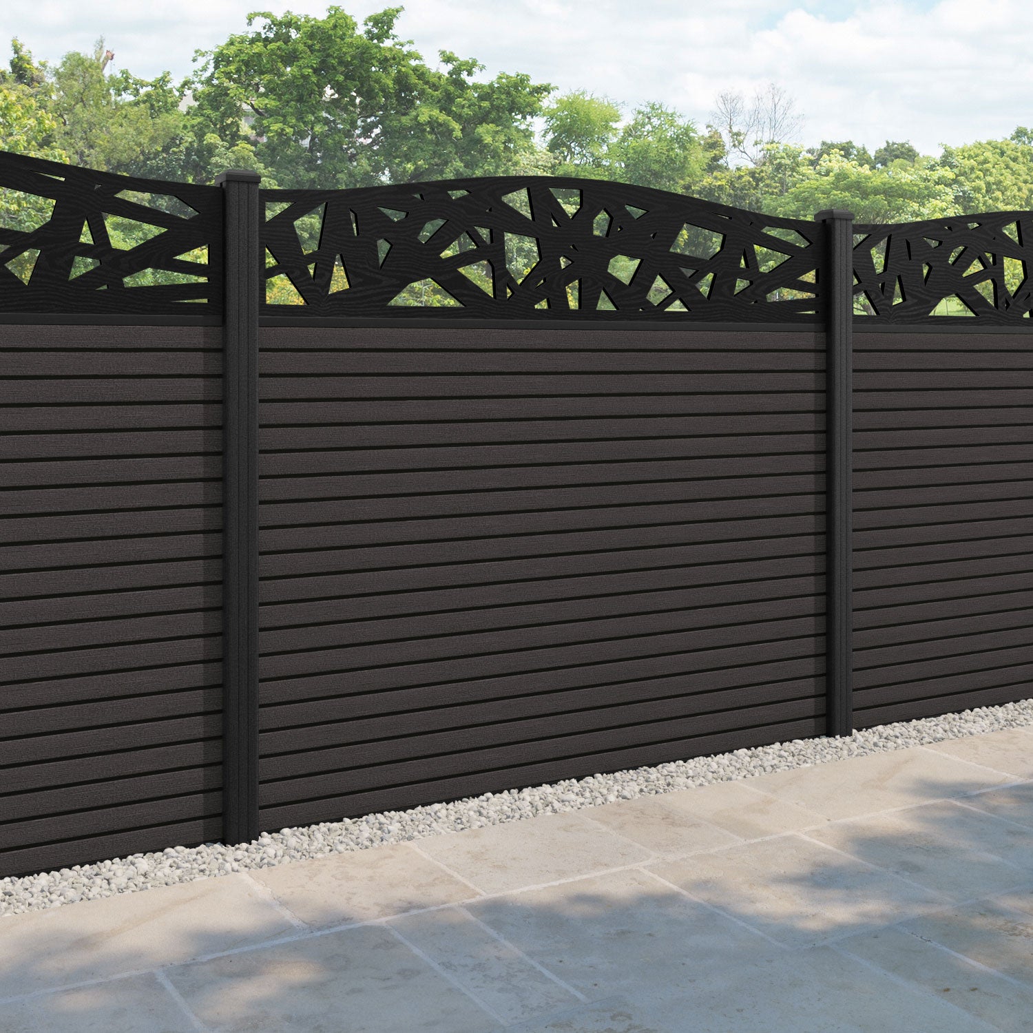 Hudson Prism Curved Top Fence Panel - Dark Oak - with our composite posts
