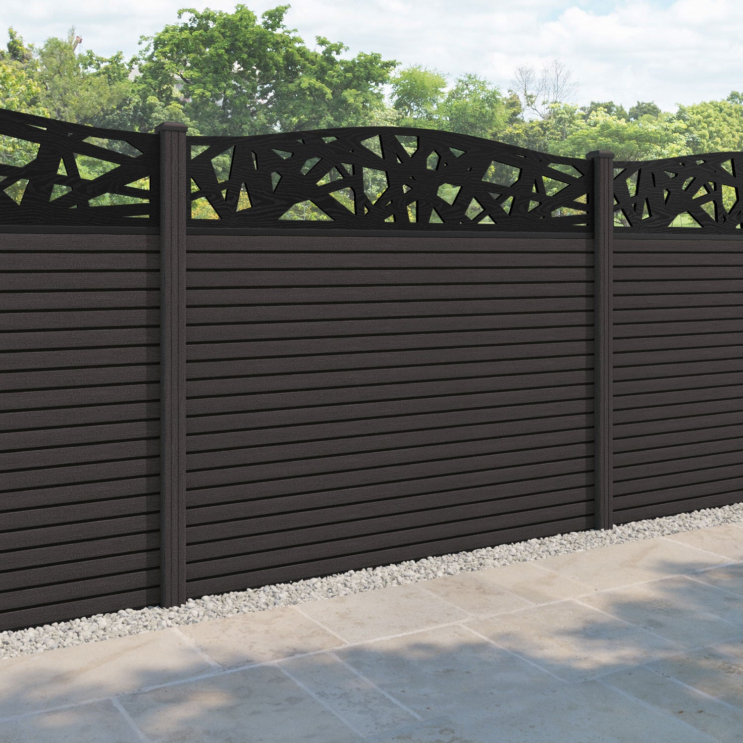 Hudson Prism Curved Top Fence Panel - Dark Oak - with our composite posts