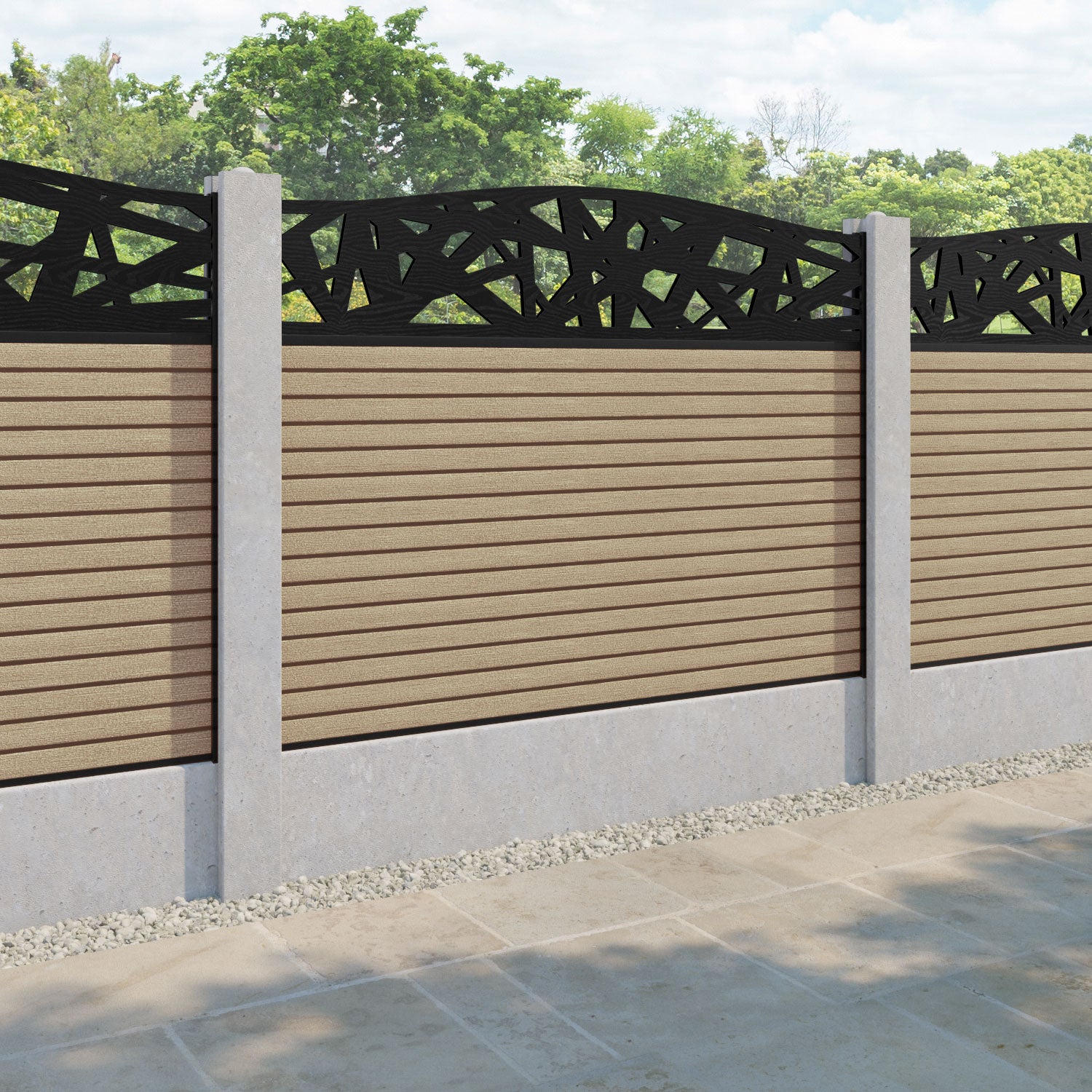 Hudson Prism Curved Top Fence Panel - Light Oak - for existing concrete posts