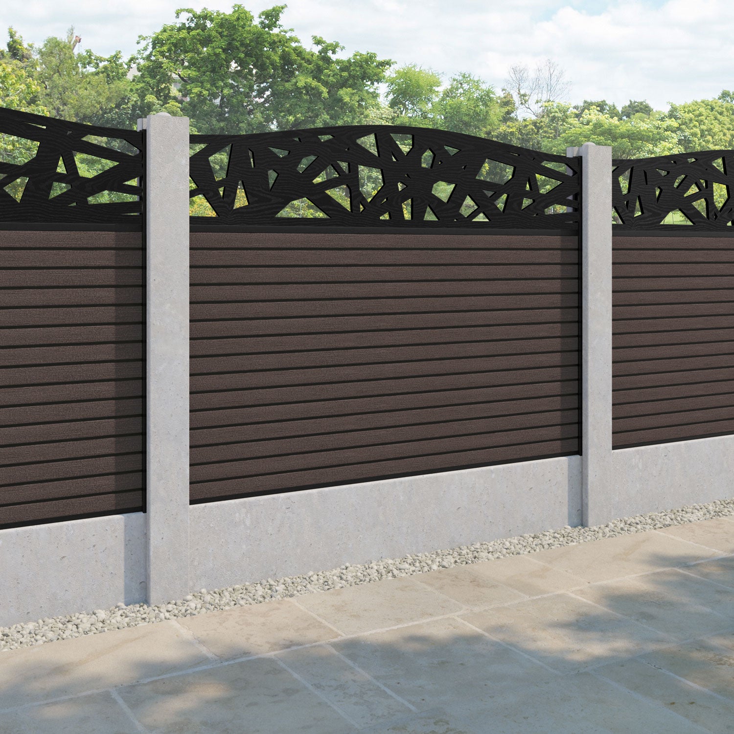 Hudson Prism Curved Top Fence Panel - Mid Brown - for existing concrete posts