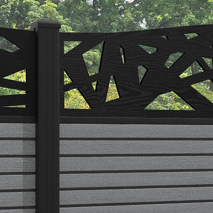 Hudson Prism Curved Top Fence Panel - Mid Grey - with our aluminium posts