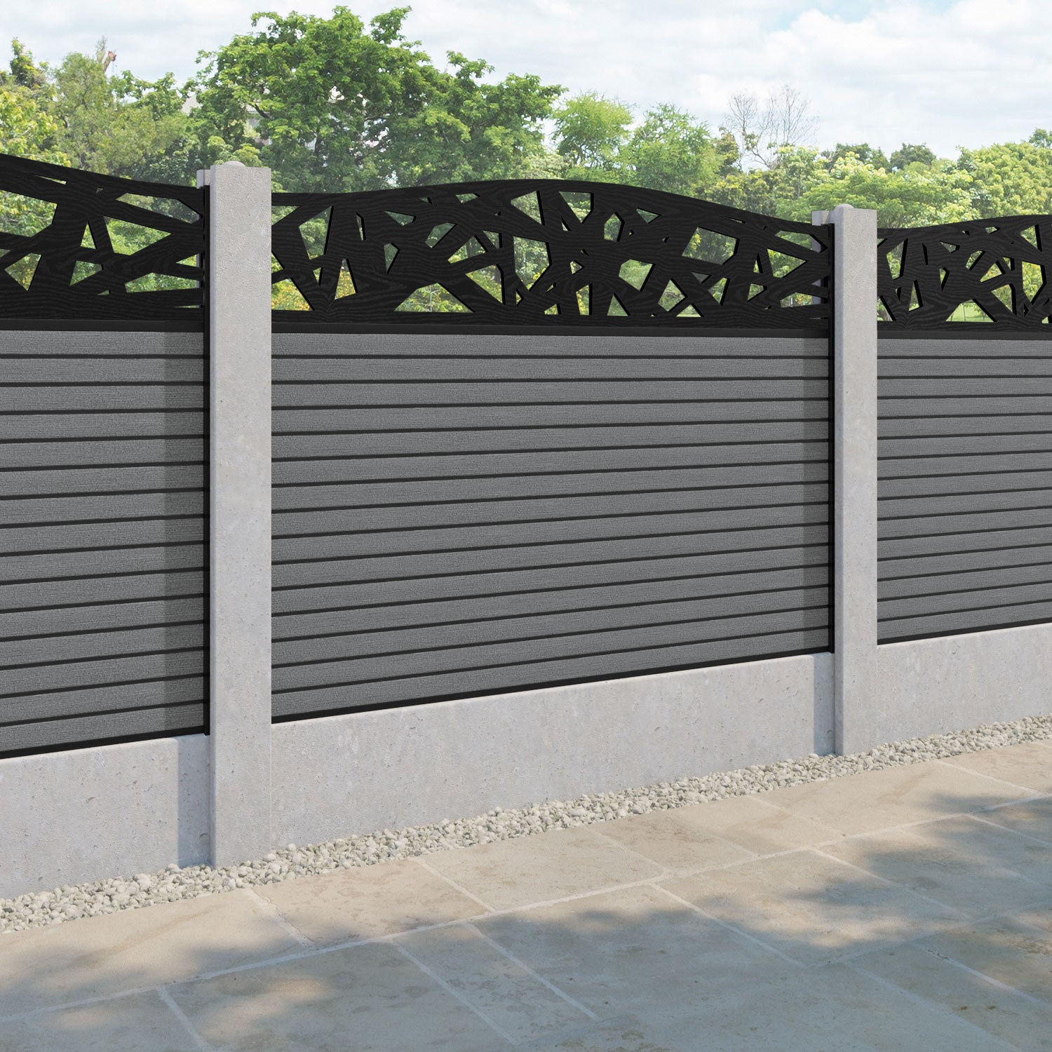 Hudson Prism Curved Top Fence Panel - Mid Grey - for existing concrete posts