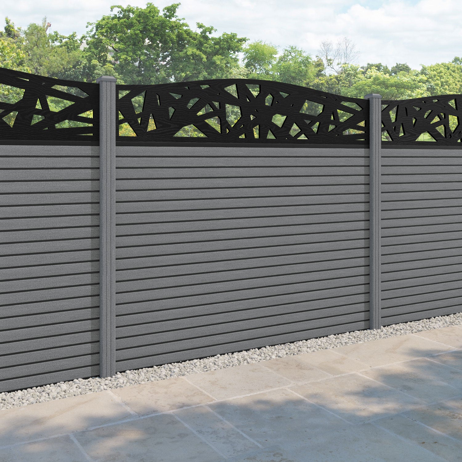 Hudson Prism Curved Top Fence Panel - Mid Grey - with our composite posts