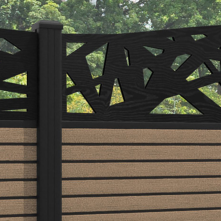Hudson Prism Curved Top Fence Panel - Teak - with our aluminium posts