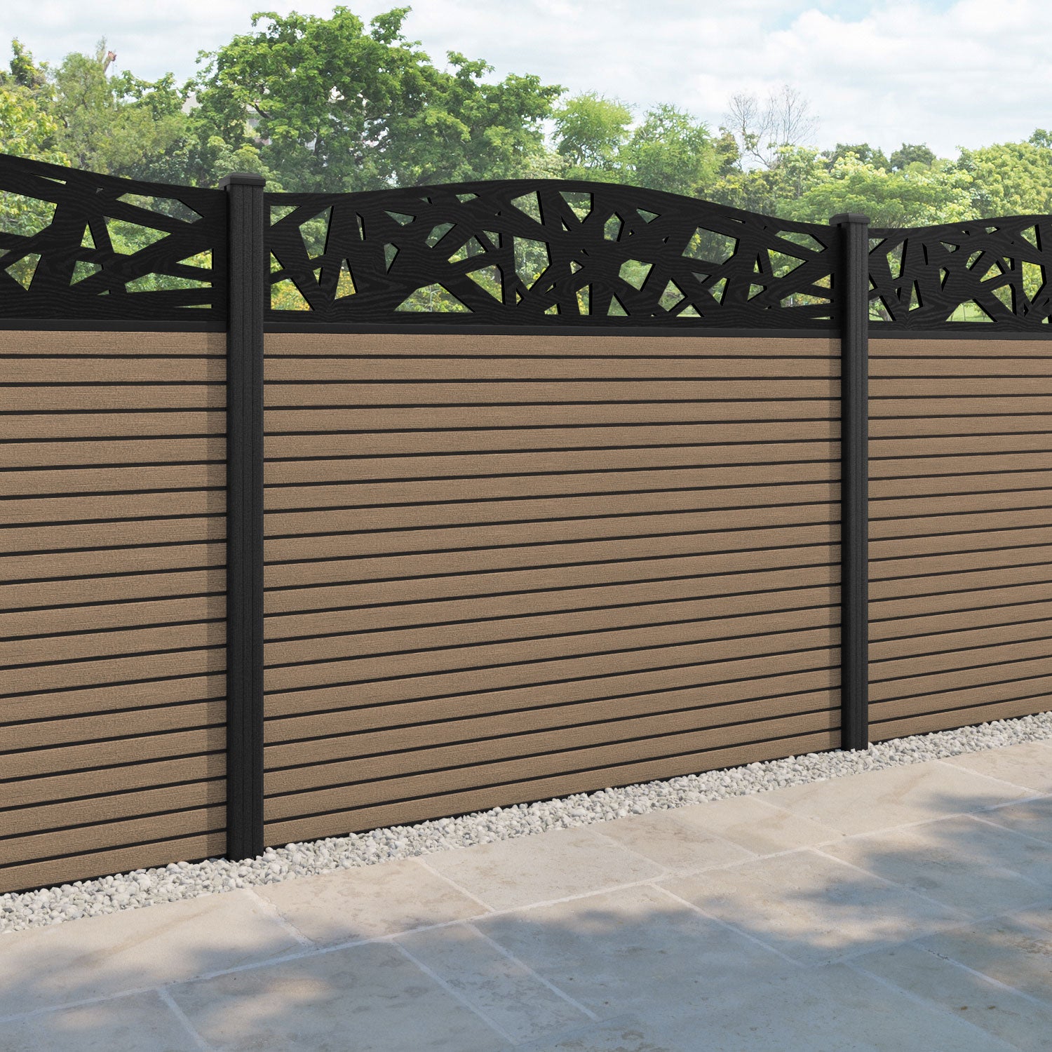 Hudson Prism Curved Top Fence Panel - Teak - with our composite posts
