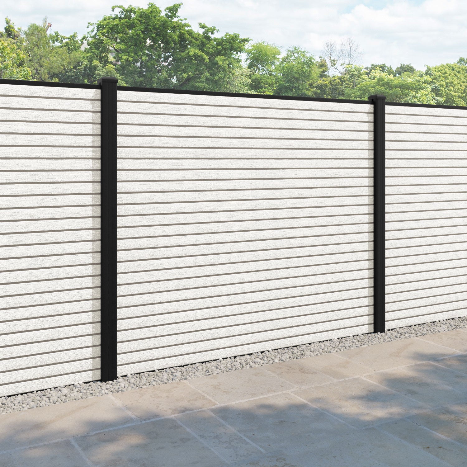Hudson Fence Panel - Light stone - with our aluminium posts