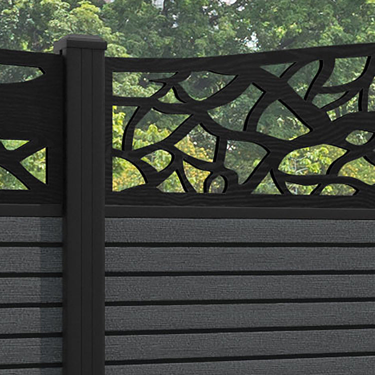 Hudson Twilight Curved Top Fence Panel - Dark Grey - with our aluminium posts