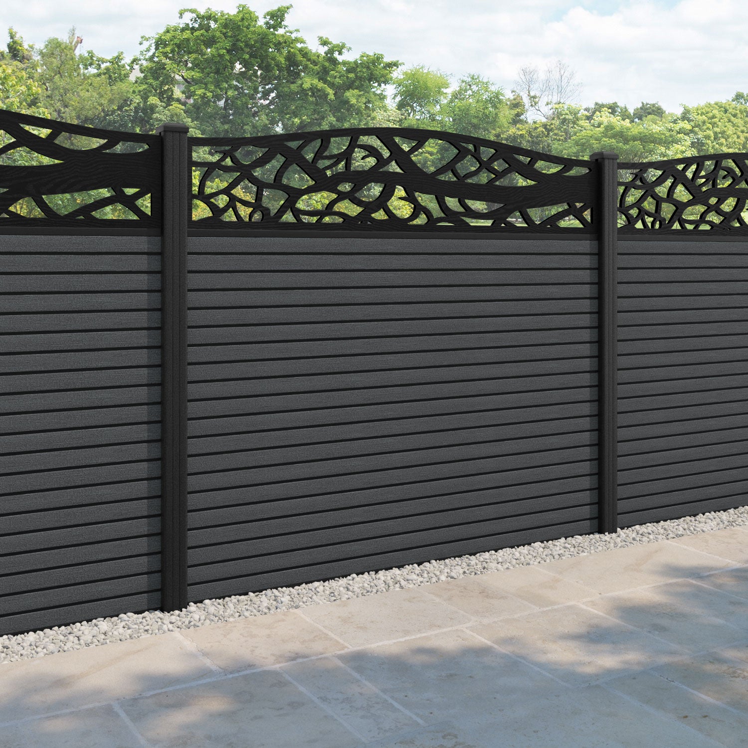 Hudson Twilight Curved Top Fence Panel - Dark Grey - with our composite posts