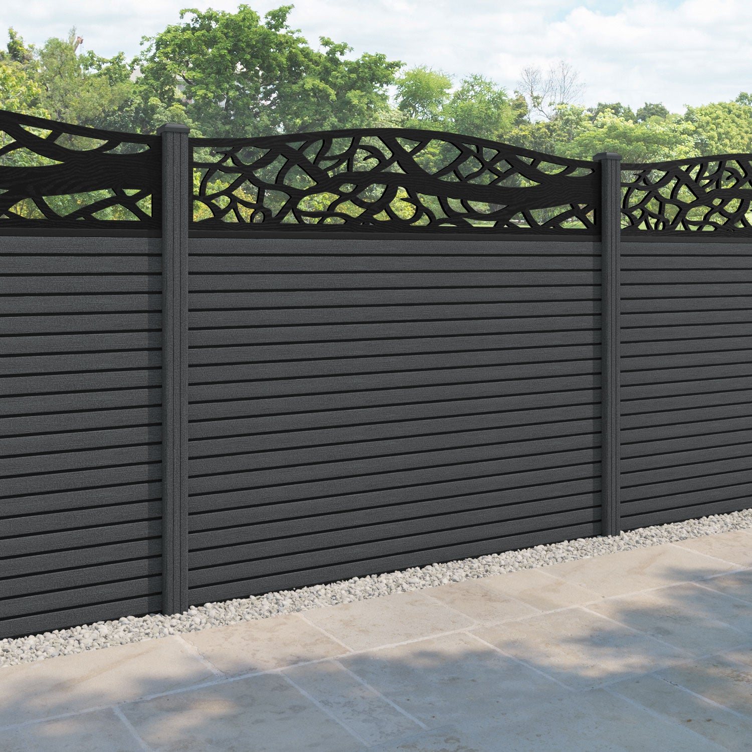 Hudson Twilight Curved Top Fence Panel - Dark Grey - with our composite posts